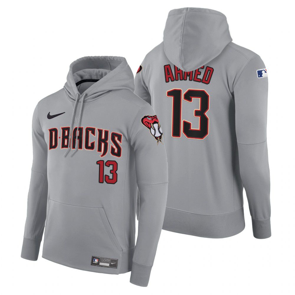 Men Arizona Diamondback 13 Ahmed gray road hoodie 2021 MLB Nike Jerseys